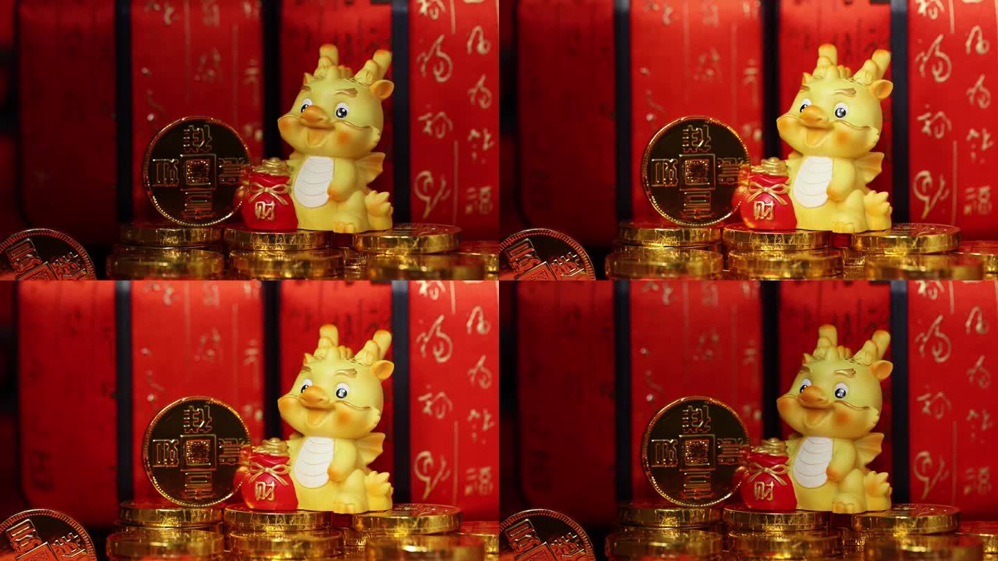 龙年春节视频片段过节视频素材金币金钱