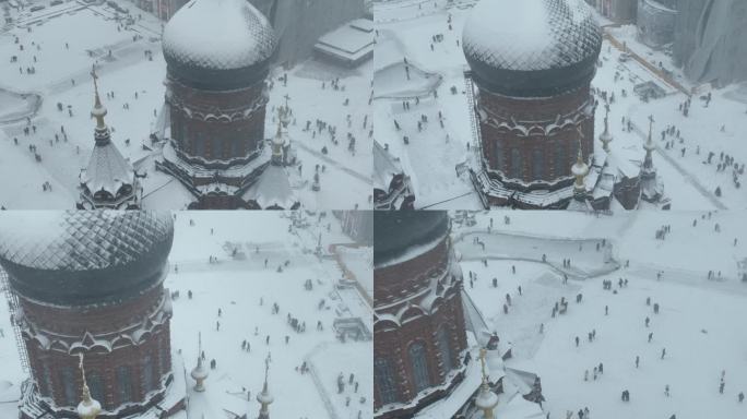 索菲亚教堂雪景航拍4K