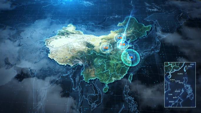 科技中国地图城市标注AE工程