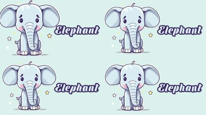 教育动画介绍动物的名字，大象动物4k分辨率。
