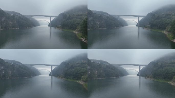 湖南湘西酉水河高架桥水面云雾水气实拍素材