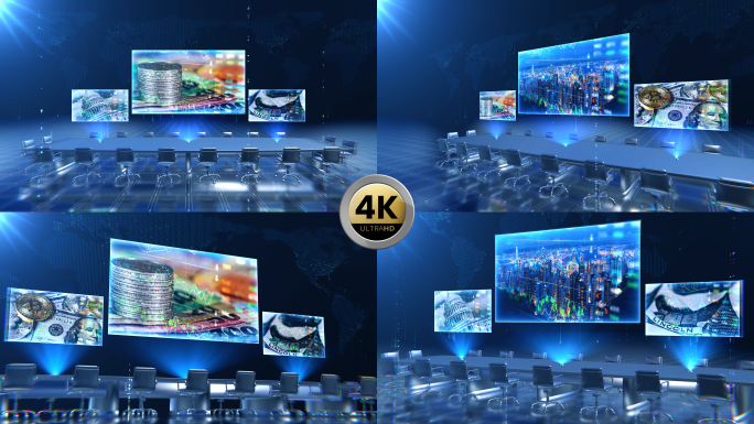4k科技虚拟商务图片展示会议室工程素材