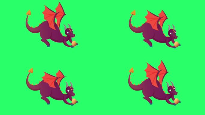 动画紫色可爱的龙在绿色背景。