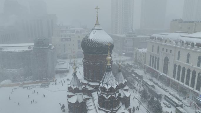 索菲亚教堂雪景航拍