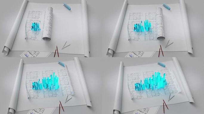 科技感图纸建筑生长动画视频素材
