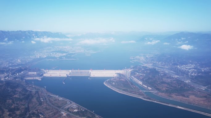 4K三峡大坝全景云海航拍视频