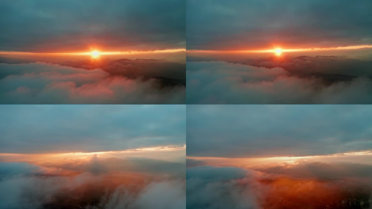 4k航拍穿越云雾山间日出晚霞空镜头