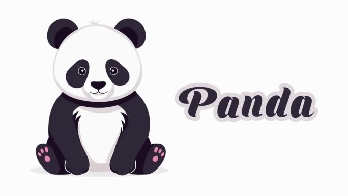 教育动画介绍动物名称，熊猫动物4k分辨率。