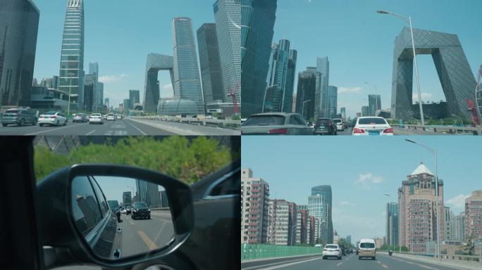 车窗视角拍摄车行驶在北京街头