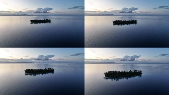印尼偏远热带岛屿日出时的航拍图