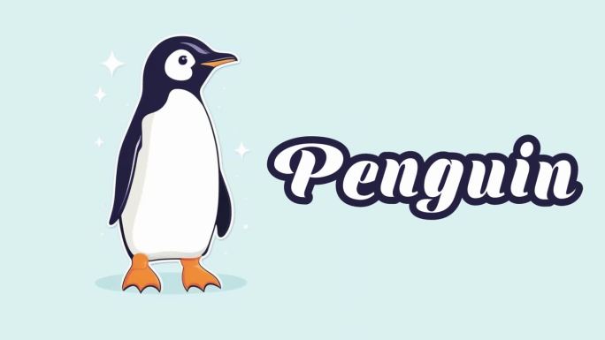 教育动画介绍动物的名字，企鹅动物4k分辨率。