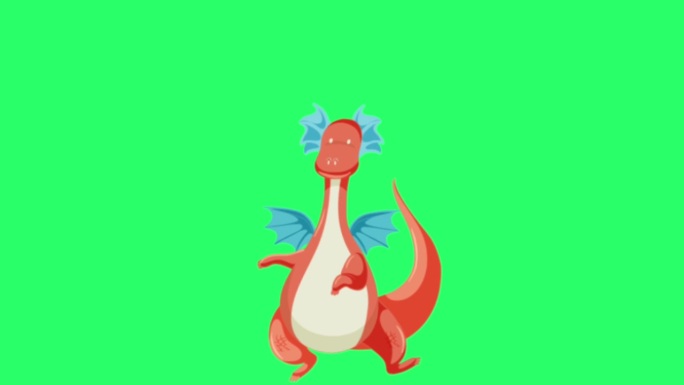 动画红色可爱的龙在绿色背景。
