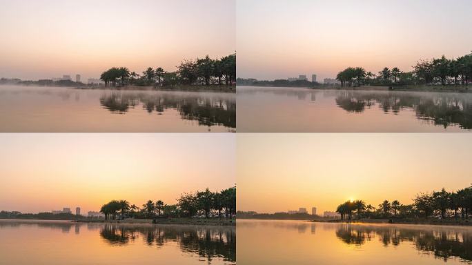 冬天的湖边日出