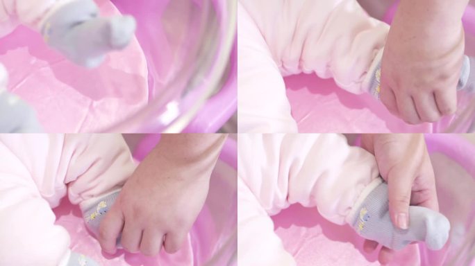 新生儿穿袜子特写婴儿穿袜子