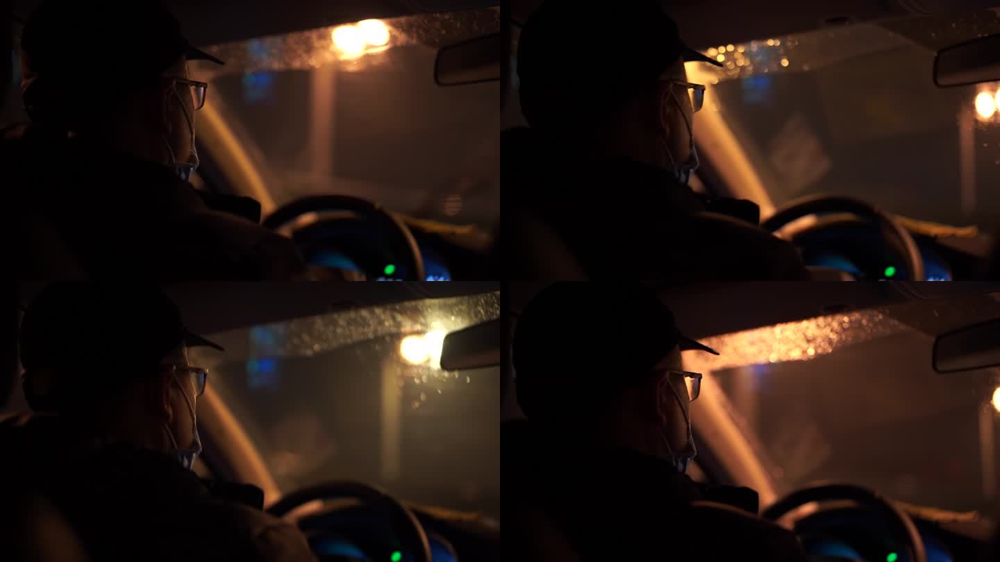 夜晚开车工作孤独空镜