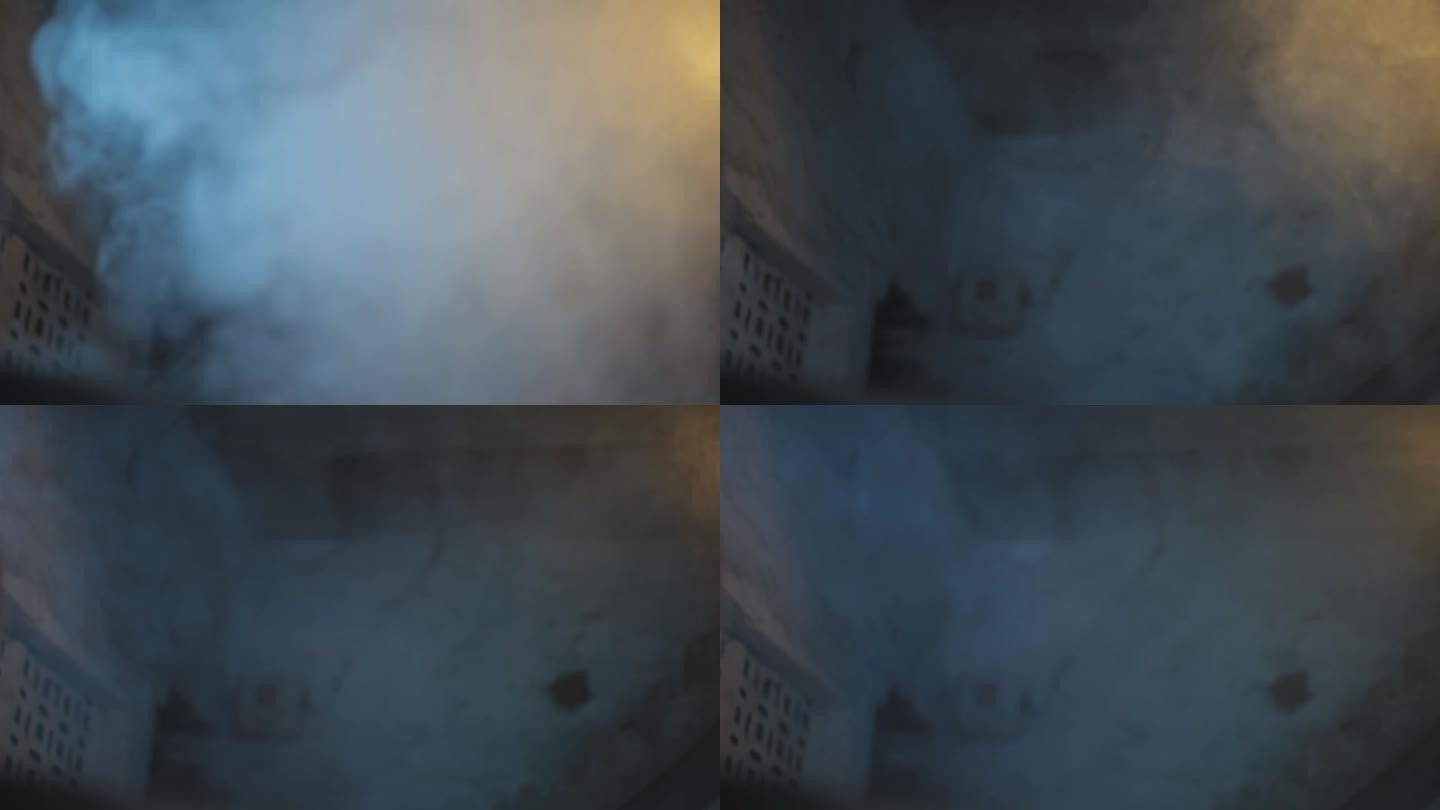 室内的一个废弃的房子有很多烟或雾-高清