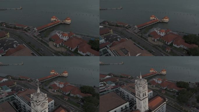 log模式航拍槟城马来联邦铁道局大楼钟楼