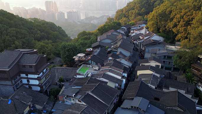 航拍重庆南岸南山上黄桷垭老街城市风光风景