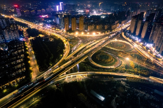 洛阳古城路立交桥夜景航拍延时