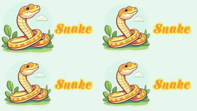 教育动画介绍动物的名字，蛇动物4k分辨率。
