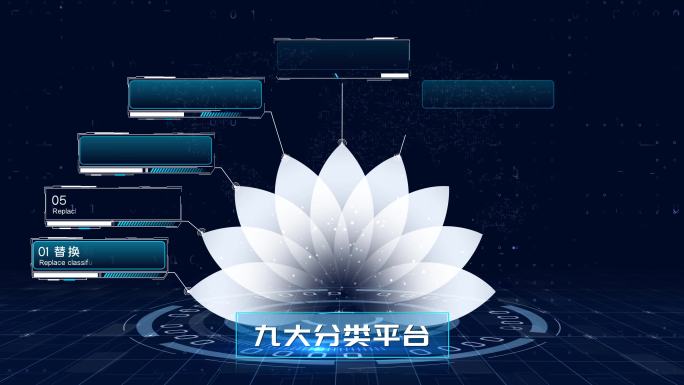 【无插件】4K蓝色科技架构分类莲花瓣9大