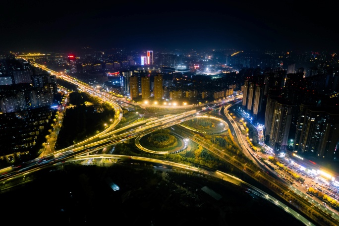 洛阳古城路立交桥夜景航拍延时