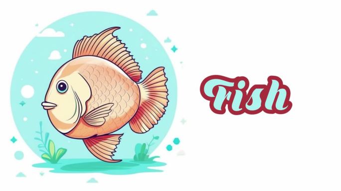 教育动画介绍动物的名字，鱼动物4k分辨率。