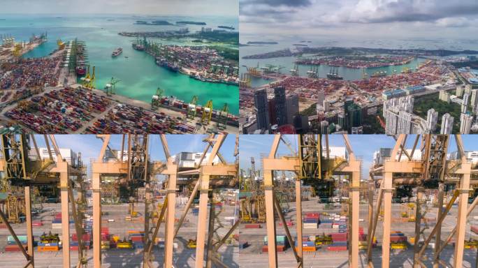 航拍新加坡港口 集装箱 货轮