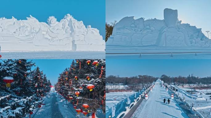 哈尔滨太阳岛雪博会雪雕4K航拍