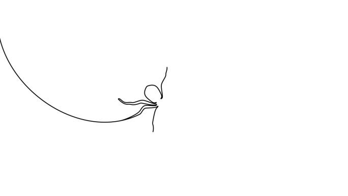 蜘蛛连续一条线画坐在网上运动的设计。蜘蛛图形动画的单线艺术插图