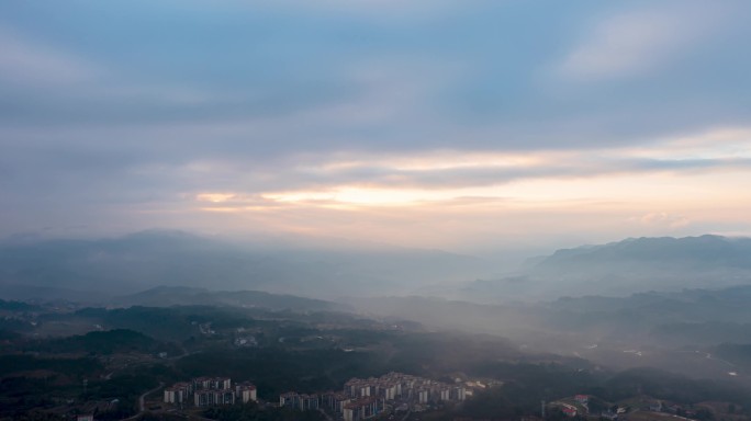 4k航拍山间云雾乡村风景空镜头