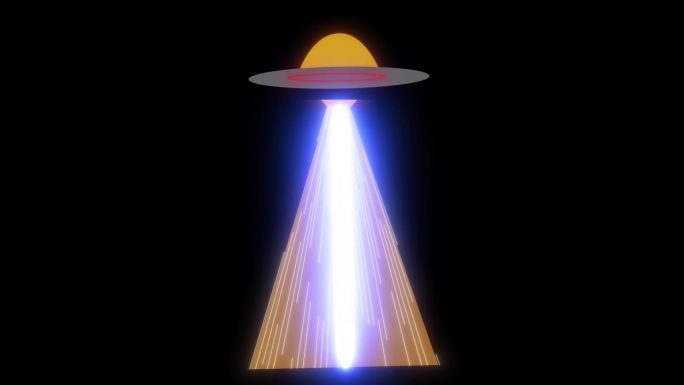 Ufo光线。黑色背景的Ufo的2d卡通动画。Allian科学概念背景，不明飞行物在黑暗阿尔法通道飞行