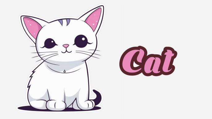 教育动画介绍动物的名字，猫动物4k分辨率。