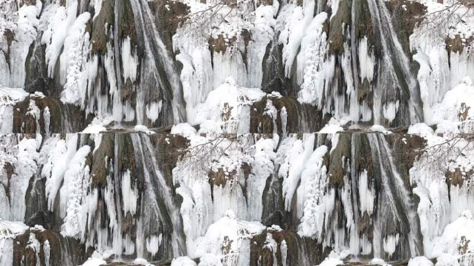 斯洛伐克冬季幸运瀑布的详细视图，欧洲。