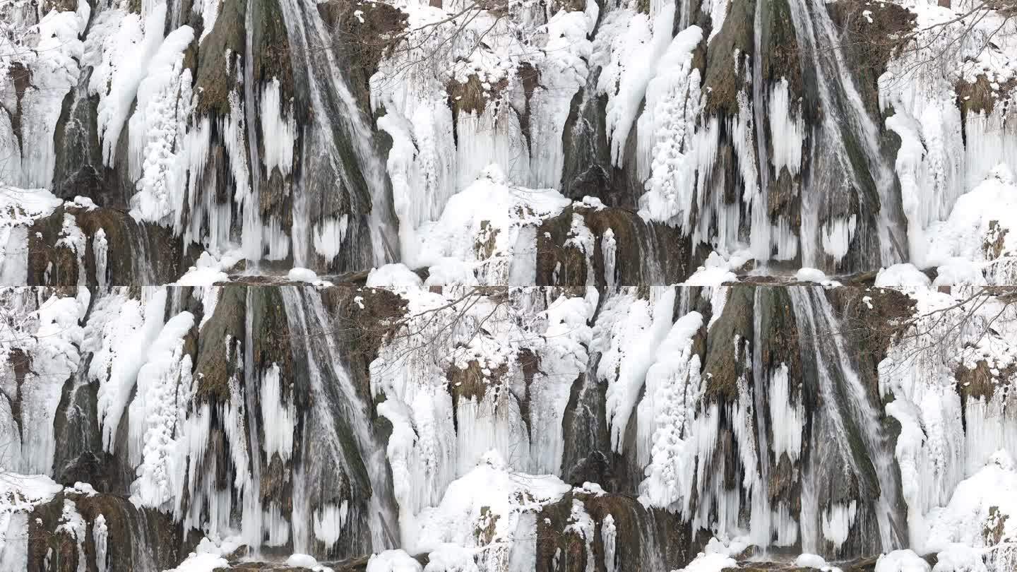 斯洛伐克冬季幸运瀑布的详细视图，欧洲。