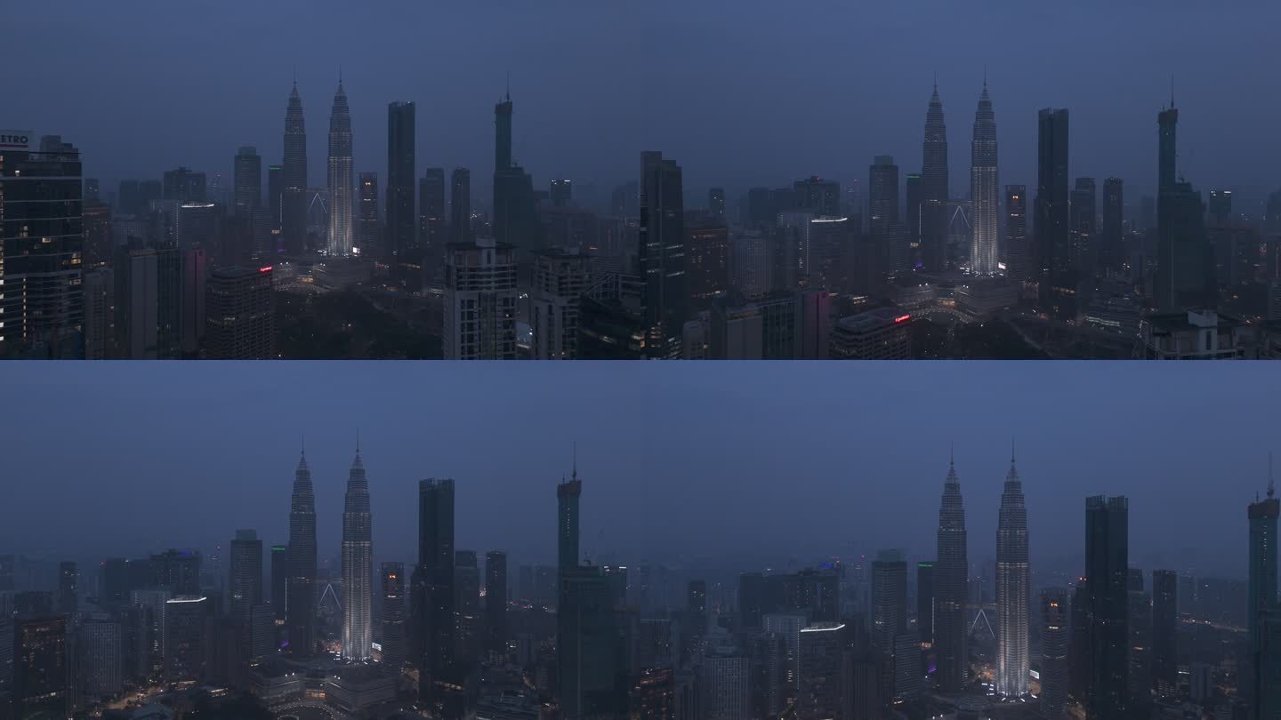 log模式航拍清晨吉隆坡国油双峰塔双子塔