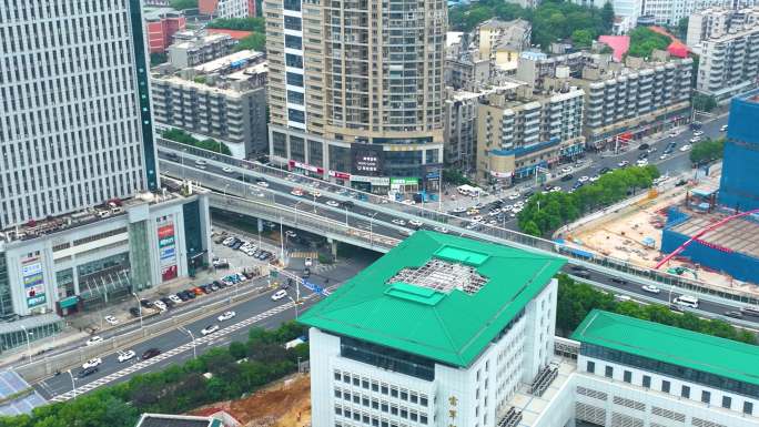 湖北武汉洪山区车流交通航拍繁忙的城市道路