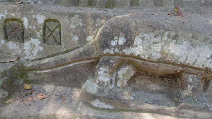 乌龟，雄鹿，隐士阿尔贝托·古铁雷斯在岩石上雕刻的壁龛