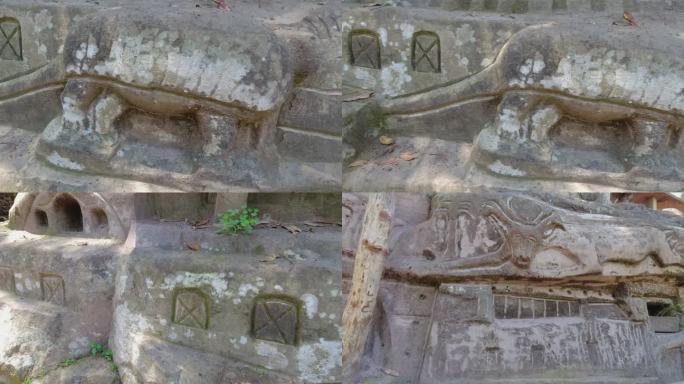 乌龟，雄鹿，隐士阿尔贝托·古铁雷斯在岩石上雕刻的壁龛