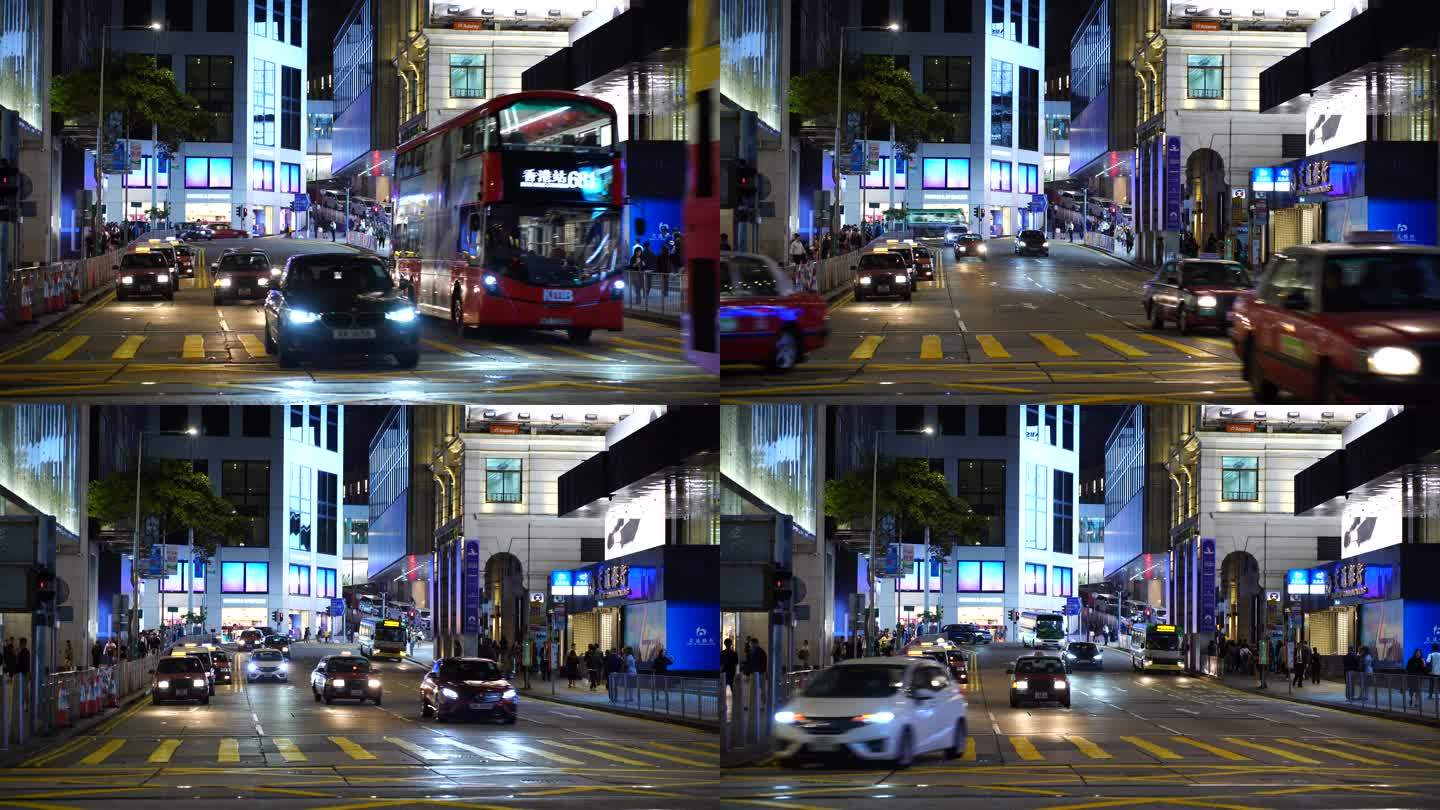 香港城市道路夜晚繁忙交通车流路况汽车行驶