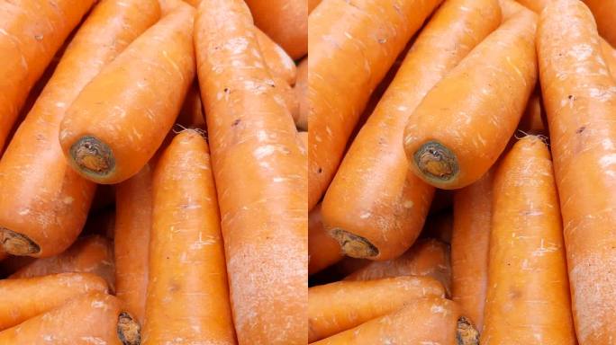 很多胡萝卜，俯视图。胡萝卜的好处，洗过的胡萝卜，维生素A