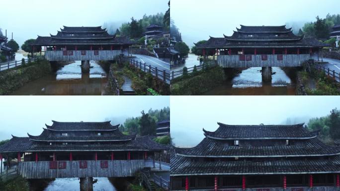 丽水景宁云中大漈时思寺护关廊桥航拍