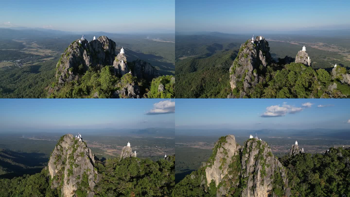 泰国北部南邦省，漂浮宝塔寺的无人机视频