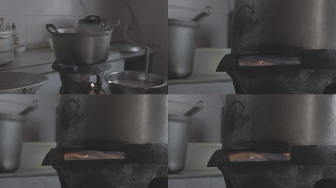 乡村老厨房燃烧的炉灶