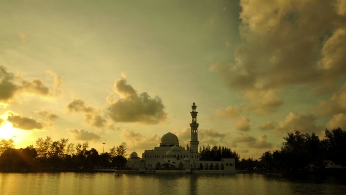 马来西亚清真寺延时 夕阳下的清真寺