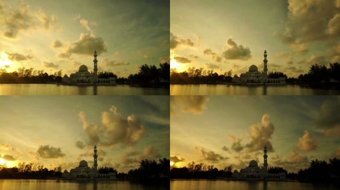 马来西亚清真寺延时 夕阳下的清真寺