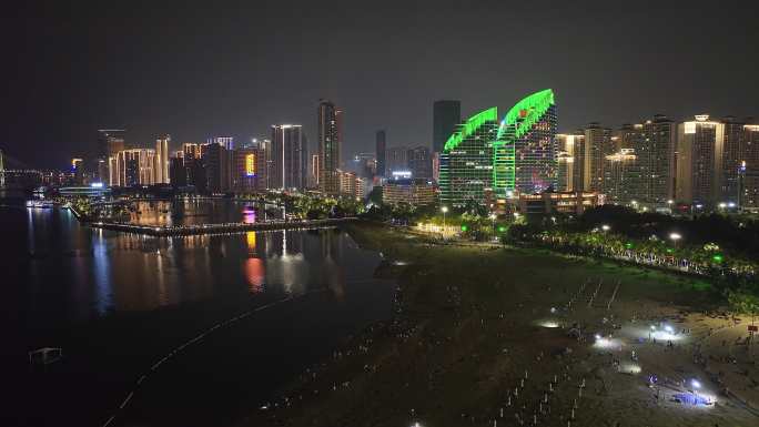 湛江城市金沙湾及喜来登夜景航拍01