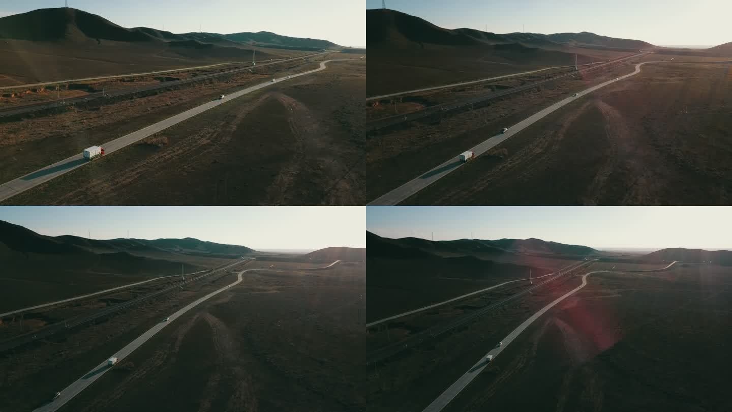 内蒙古草原公路汽车航拍