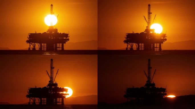 海上石油平台后日落的时间流逝