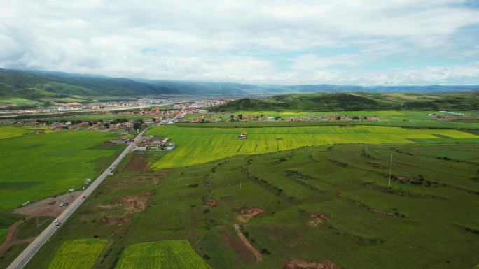 航拍四川阿坝州农业乡村田园风景交通道路